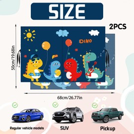 LUKIUP 1/2 Pieces Sun Protection Car Baby 68 x 50 cm Double Layer Magnetic Dinos Sun Protection Car Curtain Children's Curtain Magnetic for UV Protection Heat Protection Children Side Window Rear