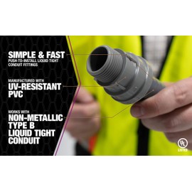 Southwire LTNM-BC-100 1" Liquid Tight Non-Metallic Push Install LT Box Connector, Gray