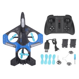 RC Drone Portable EPP Remote Control Plane with Colorful LED Lights and Spare Propellers for Kids Toy Gift Blue Dual Battery