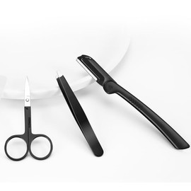 3 pcs perfilador de ceja, barba, nariz, tijera curvada, pinza depiladora, eyebrow Grooming Kit, moldeo y recorte de cejas para hombre y mujer (3pcs set 03)