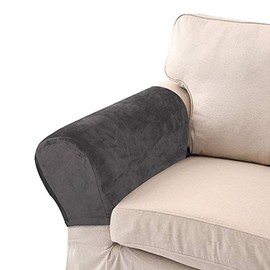 LERTREE Pack of 2 Velvet Soft Sofa Arm Slipcovers Elastic Sofa Armrest Protectors Removable Sofa Arm Covers (Dark Gray)