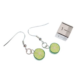 Miniblings Lime Earrings Pendant Fruit Lime Phosphorescent Cocktail – Handmade Fashion Jewellery I Earrings Silver Plated, Metal