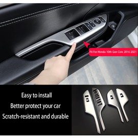 KELEIMAI Car Accessories Fit for Honda 10th Gen Civic 2016-2021 Window Switch Decoration Frame Cover Trim Door Handle Armrest Panel (Glossy Chrome Style) ABS 4 PCS