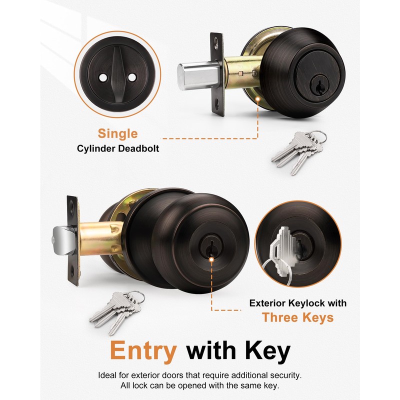 Probrico 4Pack Oil Rubbed Bronze Door Knob and Single Cylinder