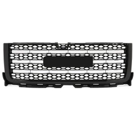 Front Bumper Grille Compatible with 2011-2014 Chevy Silverado GMC Sierra 2500 3500 HD Bumper Guard Grill W/Emblem Replacement for 20966057 Plastic Black