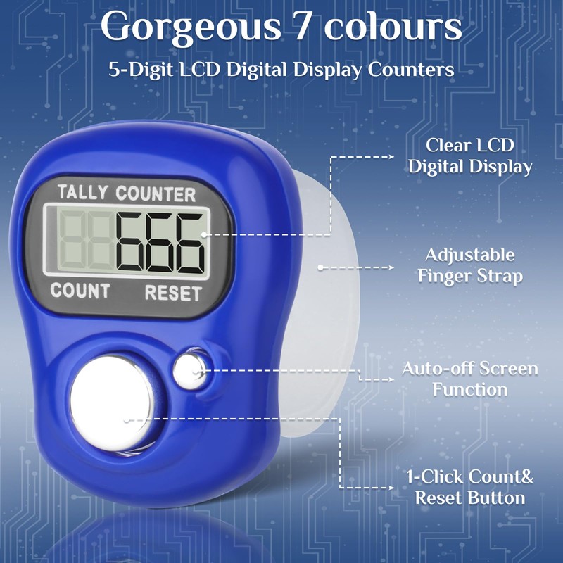 CHGANG 7 Pack Electronic Finger Tally Counter,5 Digit LCD Electronic
