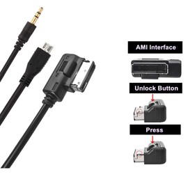 AMI MDI MMI Micro AUX Music Interface Cable, AUX-in 3.5mm Jack Media-in Data Sync Transfer & Charing Adapter for, A3 A4 with MMI 3G+ System