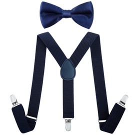 Kajeer Children Kids Braces Bow Tie Set - Adjustable Elastic Suspenders with Bowtie set for Boys & Girls Navy Blue, 25Inch(5 months - 6 Years)