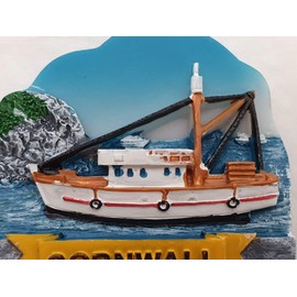 Thomas Benacci Cornwall Trawler Blue Sky and Cliffs Fridge Magnet - Fishing Boat - Cornish Souvenir for Visitors of Portreath Newquay Looe Tintagel or Truro