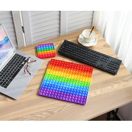 Mirenlife Large Size Pop Sensory Fidget Toys, Push Bubble Fidget Sensory Toys, 12 Inch, 256 Bubbles Jumbo Silicone Pressure Relieving Toys, Rainbow Color