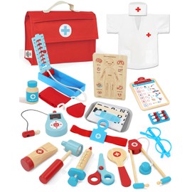 Lehoo Castle Doctors Set for Kids, Toys for 3 Year Old Boys, Wooden Kids Doctors Kit with Doctor Costume, Kids Doctors Set, Kids Toys Age 3, 3 Year Old Boy Toys（Blue）