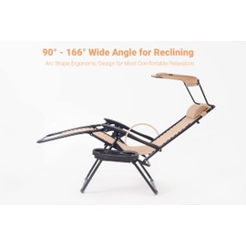 BTEXPERT CC5044BG-2 Zero Gravity Chair Lounge Outdoor Pool Patio Beach Yard Garden Sunshade Utility Tray Cup Holder Beige Two Case Pack (Set of 2 pcs), Piece, Tan with Canopy