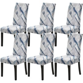 HZDHCLH Chair Covers Set of 4/6 Stretch Modern Chair Slipcovers for Dining Room Kitchen Wedding Party Washable Chair Protector(6pcs,Blue simple)