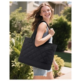 LOVEVOOK Tote Bag for Women, Work Bag Quilted Puffer Tote Bag with Zipper for Travel, Daily, Nurse Shoulder Bags Handbag