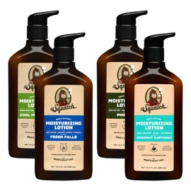 Dr. Squatch Natural Hand and Body Lotion for Men - Made with Shea Butter, Coconut Oil, Vitamin E for 24-Hr Moisturization - Pine Tar, Fresh Falls, Coconut Castaway & Cool Fresh Aloe (10 fl oz, 4-Pack)