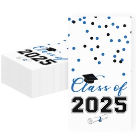 2025 Graduation Disposable Paper Napkins, Guest Dinner Hand Towels for College School Grad Class Congrats Celebration, Cocktail Party Decorations (40, Blue & Black)