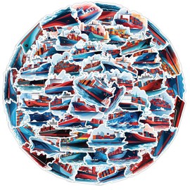 Cargo Ship Stickers 50 Pcs Waterproof Cute Cartoon Transportation Ship Stickers for Laptop Water Bottle Hard Hat Skateboard Scrapbook Car Luggage,Vinyl Funny Boat Sticker for Teens Adults kids