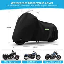 Motorcycle Cover Waterproof for Indian Chief Dark Horse/Chief Bobber/Super Chief Limited, Heavy Duty Outdoor Sun UV Rain Dust All Weather Protection Motorbike Cover with Soft Cotton Lining & Lock Hole