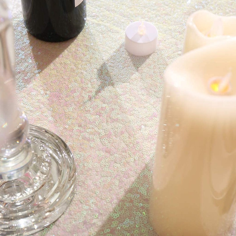 JYFLZQ Iridescent White Sequin Table Runner 12" x 72" Sparkly
