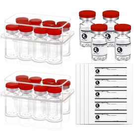 Threlaco 20 Pcs 2ml Sealed Sterile Empty Vials with Self Healing Injection Port Glass Penicillin Bottle with 20 Label Stickers