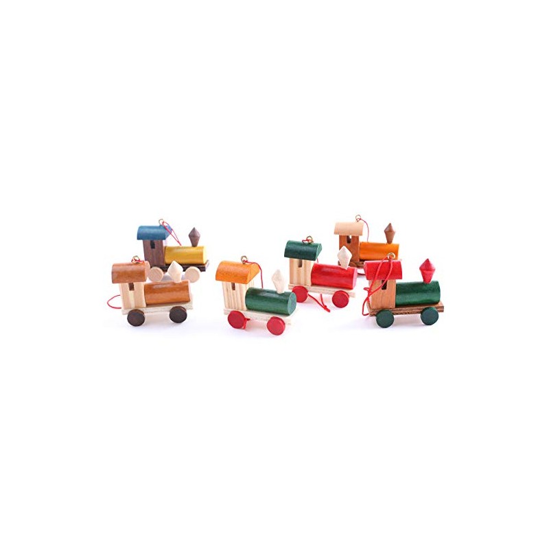 Brubaker Set of 6 Wooden Railway Pendants, Tree Decorations, Locomotives,