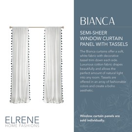 Elrene Home Fashions Bianca - Cortina Semitransparente con borlas, 132 x 213 cm, Color Negro