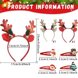 SOETDERT Christmas Headband, Pack of 2 Glitter Christmas Headbands, Reindeer Antlers Headpiece, Hair Band, Christmas Party Accessory Gifts for Adults Children