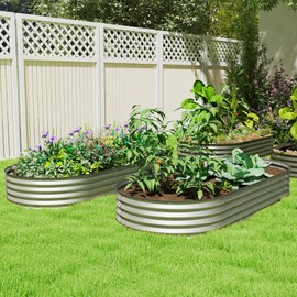 Outsunny 2PCS Galvanized Raised Garden Bed, 7' x 3' x 1' Raised Beds for Gardening with Plant Support Stakes, Rubber Strap Edging and Gloves, Metal Planter Box for Vegetables, Flowers, Silver