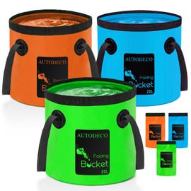 AUTODECO 3 Pcs 20L Collapsible Bucket 5 Gallon Water Container Folding Water Bucket with Handle Portable Wash Basin for Outdoor Gardening Camping Hiking Fishing (Blue & Dark Green & Orange)