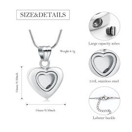mingkejw Small Glass Heart Urn Necklace for Ashes Cremation Jewelry for Women Men Stainless Steel Memorial Necklaces Ash Holder for Human Pets Keepsake Jewelry for Loved Ones with Fill Tool