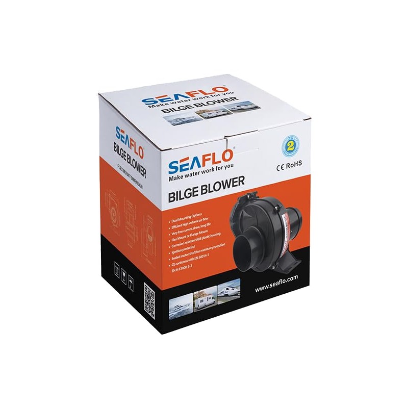SEAFLO in Line Bilge Air Blower 130CFM Boat Black Ventilation