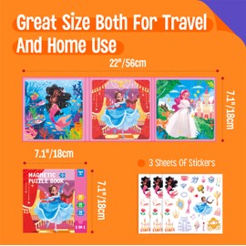 Magnetic Puzzles for Kids 3-5 Years, 3 leveled Travel Puzzles-20/25/30 Pieces Sudoku Puzzle Games Magnetic Jigsaw Puzzles, Trip Toys, Car Activities for Preschool Girls (Princess Theme)