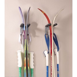 Ski Wall Mount and Hook - Robust and Stable - Double Hooks - Save Space in Your Garage or Storage Room - Black Colour - Anchor Hooks for the Wall - Dicoal