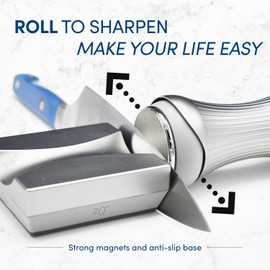 Rolling Knife Sharpener for Kitchen Knives - Sharpening Kit for all Knife Set - 360 & 600 Diamond - 1000 Whetstone & 3000 Ceramic, 4 Angles, CNC Aluminum Alloy Base, Modern Futuristic Aesthetics