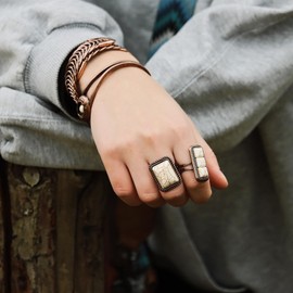 Rustic Couture's Western Jewelry Adjustable Vintage Bohemian Turquoise Knuckle Cuff Ring for Women Cowgirl RCR-1002WT