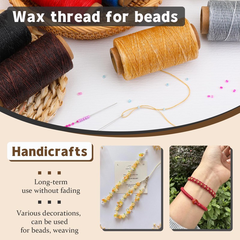 Jupean Waxed Thread, 150m /164Yards White Leather Sewing Threads, Hand