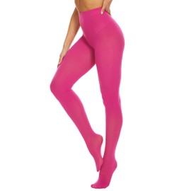 CozyWow Women's 80 Denier Solid Color Soft Opaque Footed Tights fuchsia sm