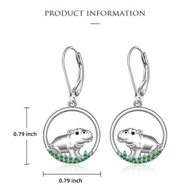 Hippo Earrings for Women Sterling Silver Hippopotamus Earrings Cute Animal Dangle Hoop Hypoallergenic Fun Hippo Jewelry Charms Christmas Gifts