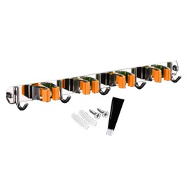 Punch Free Wall Mount Mop Broom Holder 4 Clips 5 Hooks Stainless Steel Mop Broom Holder Orange
