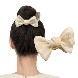 Hair Clip, Ribbon, Large Hair Clip, Stylish, Large Firm, Hair Accessory, Banana Clip, Barrette, Bow, Houndstooth Pearl, Elegant, Cute, Popular, Korean Style, Ribbon, Hair Ornament, Lightweight, For
