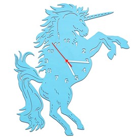GRAVURZEILE Wooden Wall Clock for Children Unicorn Design Colourful Children's Wall Clock with Silent Movement for Girls and Boys in Various Colours Approx. 30 cm Colour Baby Blue