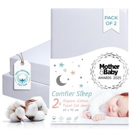 Grey Travel Cot Sheets 95x65 cm – 2 Pack Organic Cotton Fitted Sheet– Soft Breathable Bedding for Standard Travel Cot Mattress