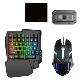 Docooler Half Hand Gaming Keyboard and Mouse Combo, 25 Keys Single Handed Wired RGB Keyboard and Gaming Mouse Converter, Support Customize Button, for Android iOS PC Gaming Player (5 Pieces Set)
