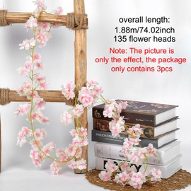 BSITSSS 3PCS 180cm Artificial Silk Cherry Blossom Garland Vines Hanging Vine Garland Artificial Flowers for Outdoor Indoor Wedding Wall Badroom Decoration (Pink)