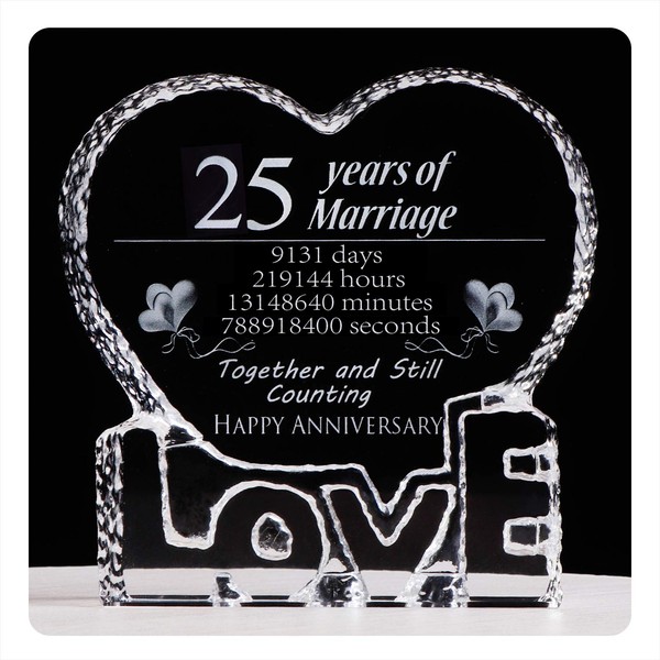 YWHL 25 Year Marriage 25th Wedding Anniversary Crystal Paperweight Keepsake Gifts