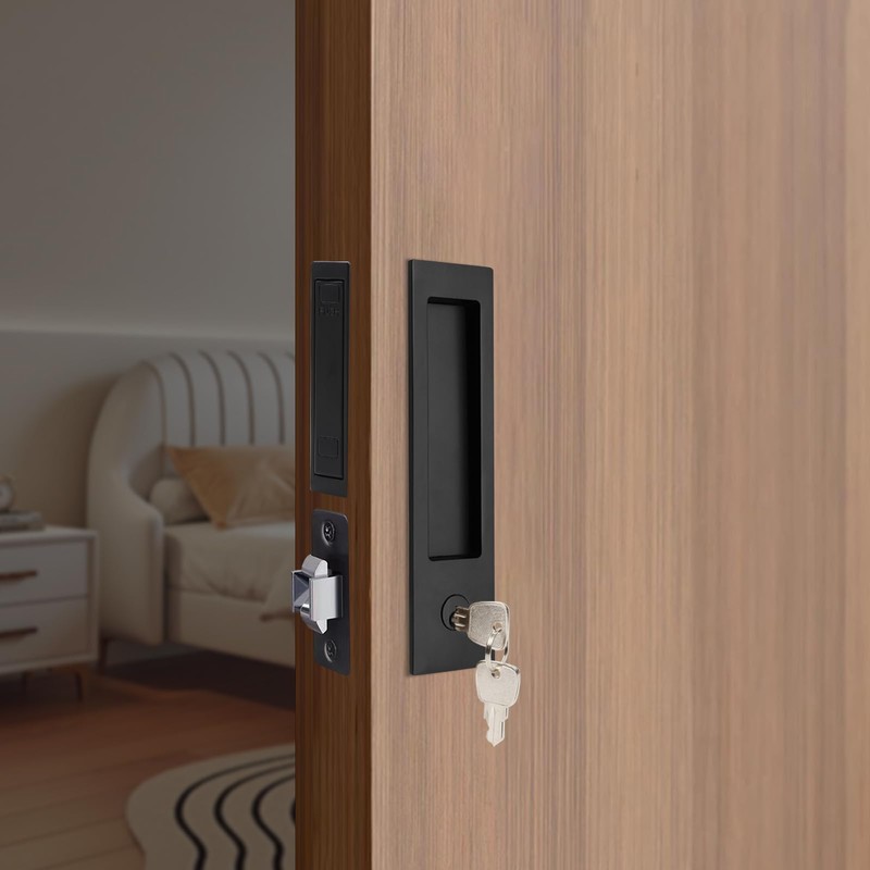 Dontay 2 Pack Pocket Door Handle with Lock and Edge