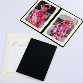 Yamadaya Hataya Blank Cover Photo Mount 2L Size 2-Sided Vertical (With Envelope, Message Card: Ivy) (Black)
