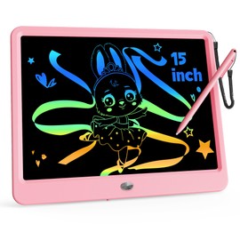 KOKODI 15 Inch LCD Writing Tablet with Anti-Lost Stylus, Erasable Doodle Board Colorful Toddler Drawing Pad, Car Travel School Games Toys for 3 4 5 6 7 8 Kids, Birthday Gift for Girls Boys Pink