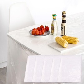 HDFCLUP 50 Pack Plastic Table Cloth 63x63 Inch, Disposable Tablecloth Rectangle Table Cover, Oil Spill Proof Transparent Table Cover Protector for Dining, Picnic, Camping, Parties, Clear Desk Cover