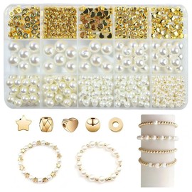 YJWZ 720 Pieces White Beads Set, 6 Sizes Bracelets Make Yourself Beads for Threading, Bead Set Children from 4 Years and Adults Including Jewellery Accessories for Threading, Beads for Jewellery